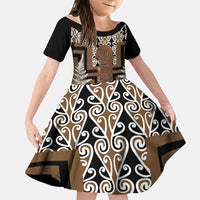 Wahaika New Zealand Family Matching Short Sleeve Bodycon Dress and Hawaiian Shirt Maori Weapon Kowhaiwhai Fern Poutama Motifs