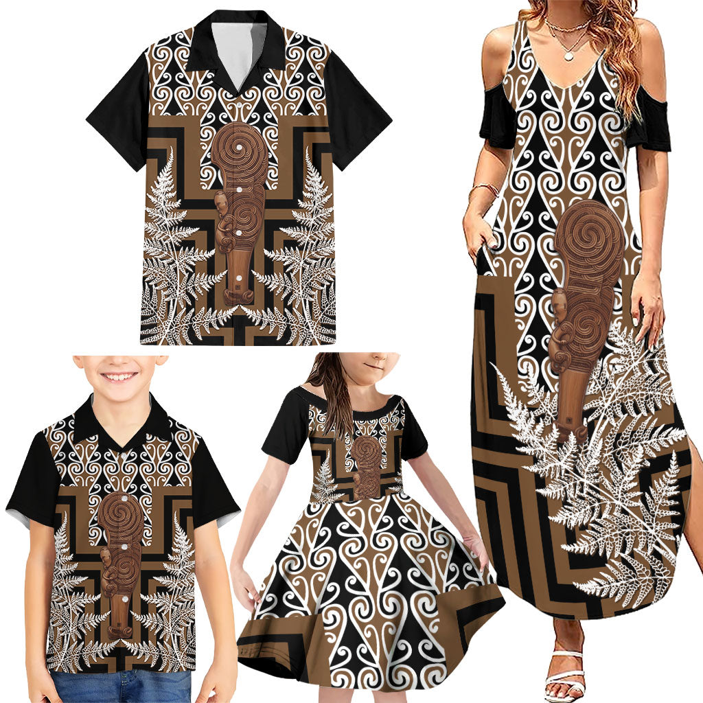 Wahaika New Zealand Family Matching Summer Maxi Dress and Hawaiian Shirt Maori Weapon Kowhaiwhai Fern Poutama Motifs