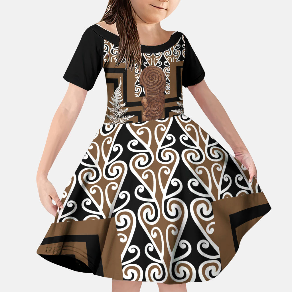Wahaika New Zealand Family Matching Tank Maxi Dress and Hawaiian Shirt Maori Weapon Kowhaiwhai Fern Poutama Motifs