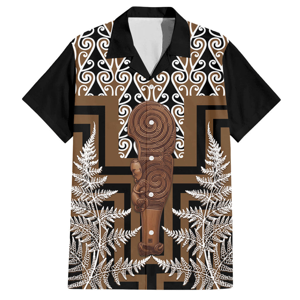 Wahaika New Zealand Hawaiian Shirt Maori Weapon Kowhaiwhai Fern Poutama Motifs LT14 Brown - Polynesian Pride