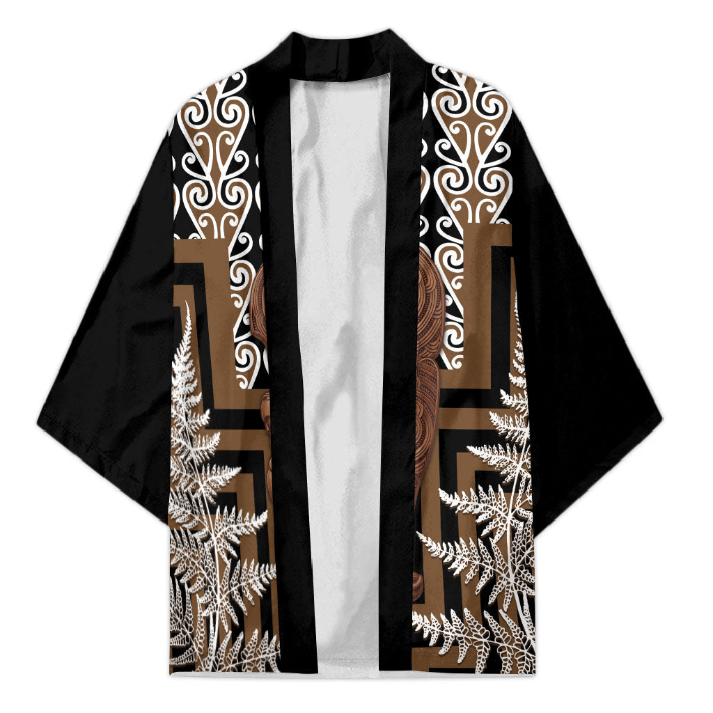 Wahaika New Zealand Kimono Maori Weapon Kowhaiwhai Fern Poutama Motifs LT14 Unisex Brown - Polynesian Pride