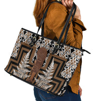 Wahaika New Zealand Leather Tote Bag Maori Weapon Kowhaiwhai Fern Poutama Motifs