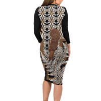 Wahaika New Zealand Long Sleeve Bodycon Dress Maori Weapon Kowhaiwhai Fern Poutama Motifs