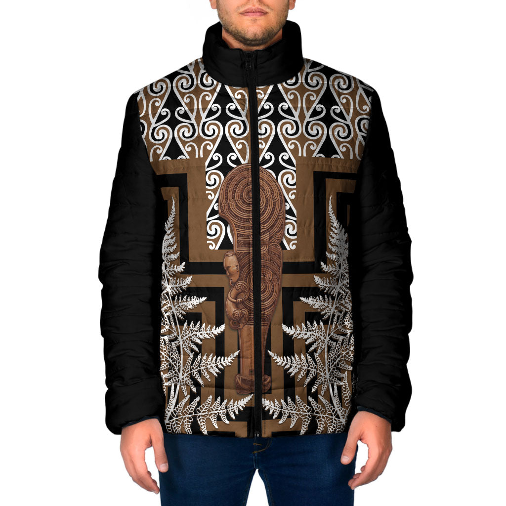 Wahaika New Zealand Padded Jacket Maori Weapon Kowhaiwhai Fern Poutama Motifs
