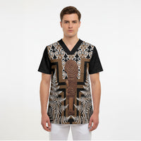 Wahaika New Zealand Scrub Top Maori Weapon Kowhaiwhai Fern Poutama Motifs