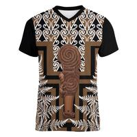 Wahaika New Zealand Women V-Neck T-Shirt Maori Weapon Kowhaiwhai Fern Poutama Motifs