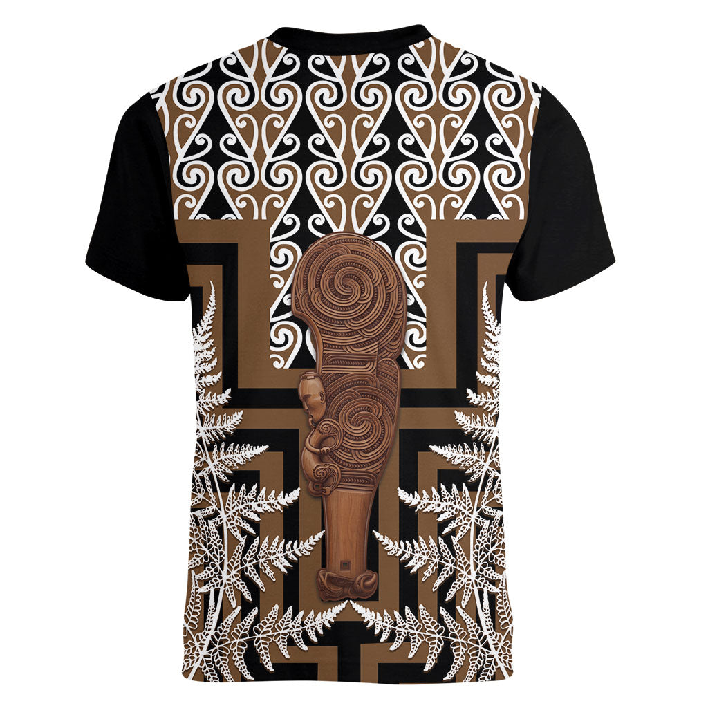Wahaika New Zealand Women V-Neck T-Shirt Maori Weapon Kowhaiwhai Fern Poutama Motifs