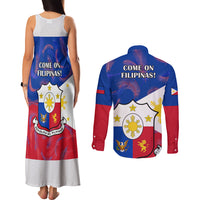 Philippines Football Couples Matching Tank Maxi Dress and Long Sleeve Button Shirts 2023 World Cup Go Filipinas Feather Flag Version LT14 - Polynesian Pride