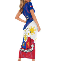 Philippines Football Short Sleeve Bodycon Dress 2023 World Cup Go Filipinas Feather Flag Version LT14 - Polynesian Pride