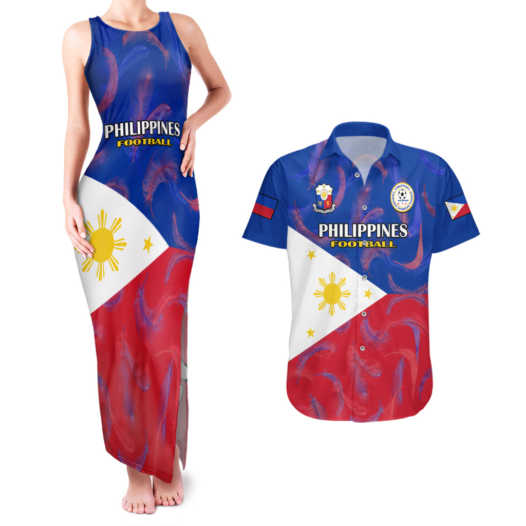 Custom Philippines Football Couples Matching Tank Maxi Dress And Hawaiian Shirt 2023 World Cup Go Filipinas Feather Flag Version LT14 Blue - Polynesian Pride