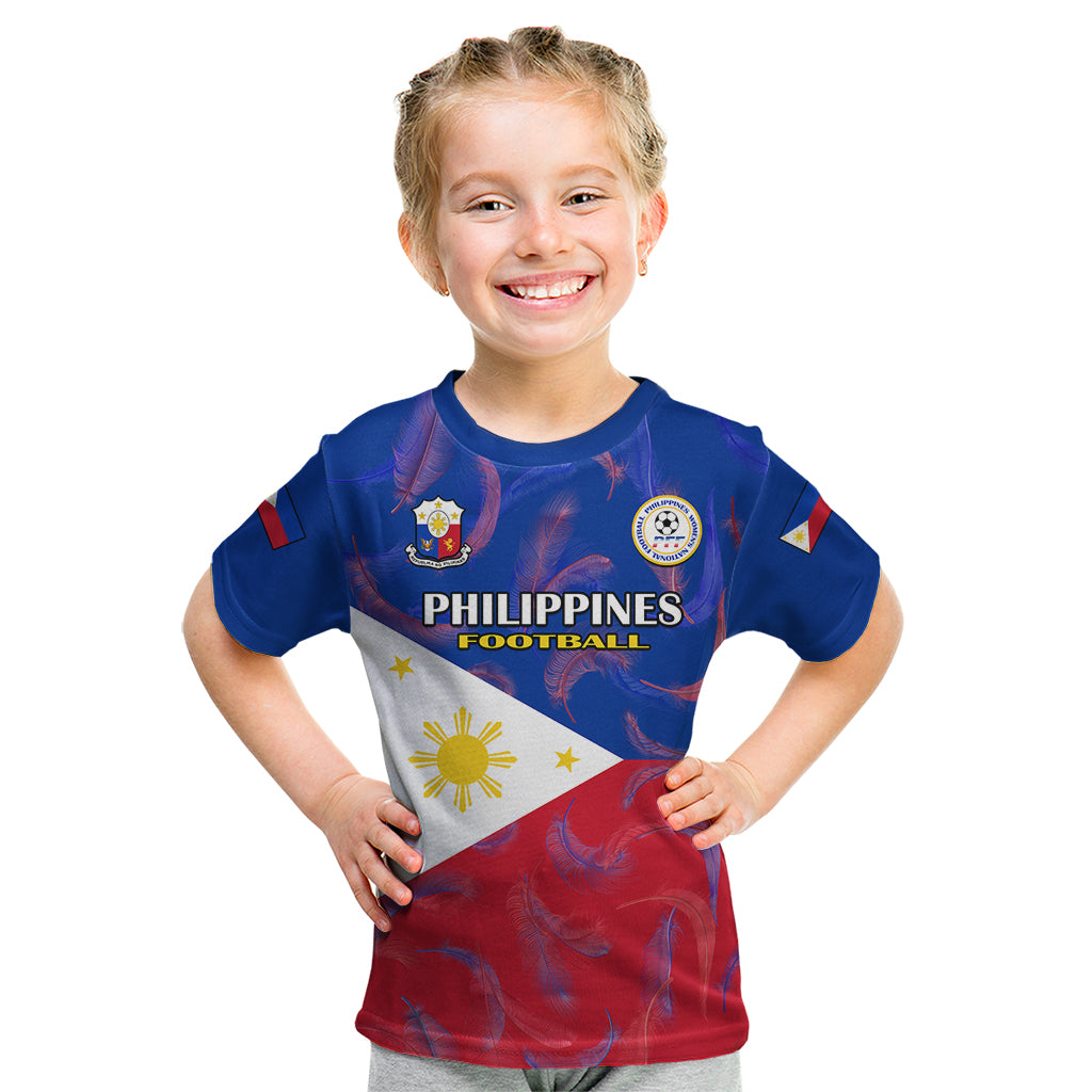 Custom Philippines Football Kid T Shirt 2023 World Cup Go Filipinas Feather Flag Version LT14 Blue - Polynesian Pride
