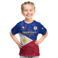 Custom Philippines Football Kid T Shirt 2023 World Cup Go Filipinas Feather Flag Version LT14 Blue - Polynesian Pride