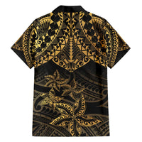 Black and Gold Polynesia Family Matching Off The Shoulder Long Sleeve Dress and Hawaiian Shirt Plumeria Tattoo With Polynesian Pattern LT14 - Polynesian Pride