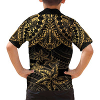 Black and Gold Polynesia Family Matching Summer Maxi Dress and Hawaiian Shirt Plumeria Tattoo With Polynesian Pattern LT14 - Polynesian Pride