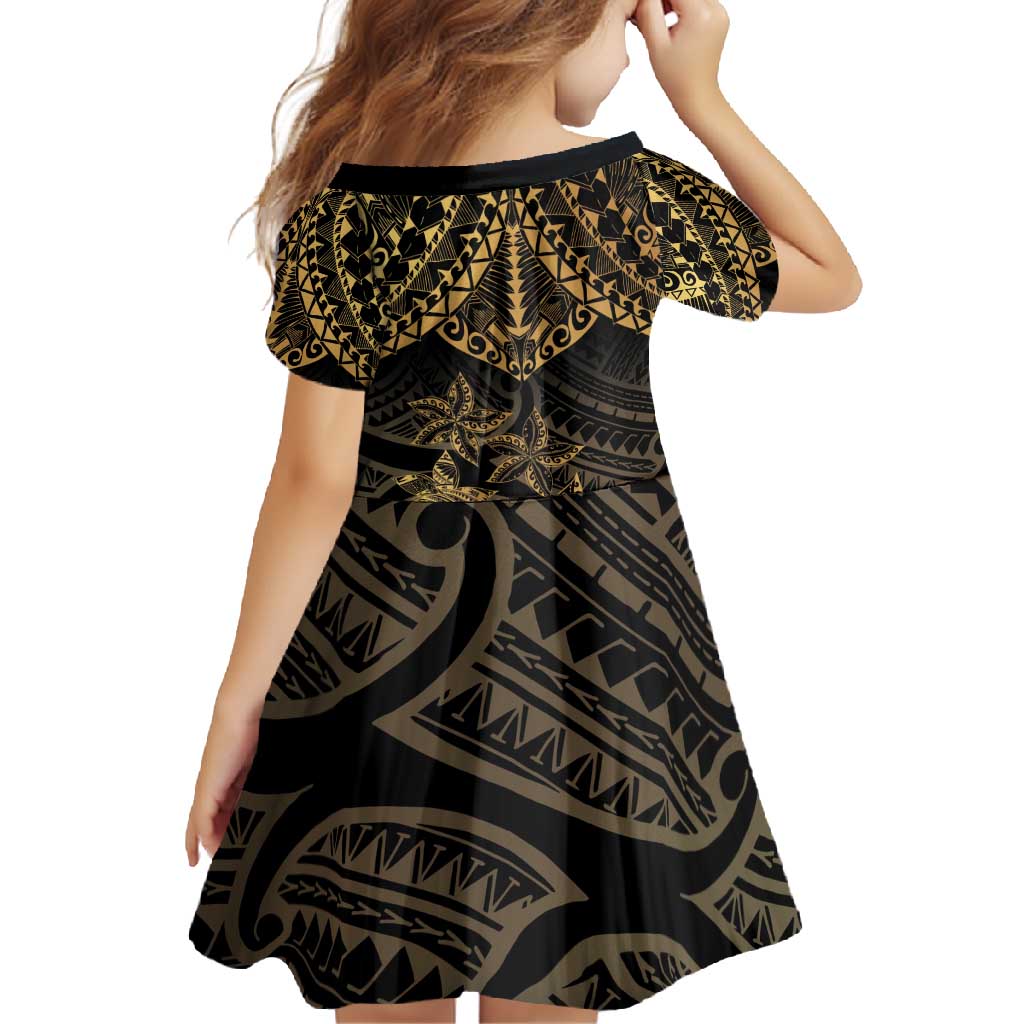 Black and Gold Polynesia Family Matching Summer Maxi Dress and Hawaiian Shirt Plumeria Tattoo With Polynesian Pattern LT14 - Polynesian Pride