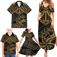 Black and Gold Polynesia Family Matching Summer Maxi Dress and Hawaiian Shirt Plumeria Tattoo With Polynesian Pattern LT14 - Polynesian Pride