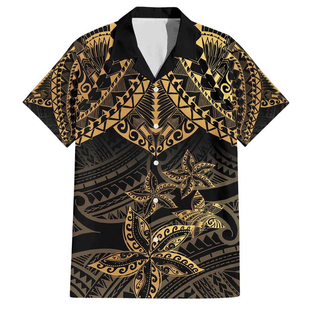 Black and Gold Polynesia Family Matching Summer Maxi Dress and Hawaiian Shirt Plumeria Tattoo With Polynesian Pattern LT14 Dad's Shirt - Short Sleeve Black - Polynesian Pride