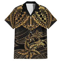 Black and Gold Polynesia Family Matching Summer Maxi Dress and Hawaiian Shirt Plumeria Tattoo With Polynesian Pattern LT14 Dad's Shirt - Short Sleeve Black - Polynesian Pride