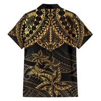 Black and Gold Polynesia Family Matching Summer Maxi Dress and Hawaiian Shirt Plumeria Tattoo With Polynesian Pattern LT14 - Polynesian Pride