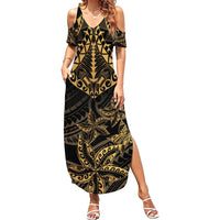 Black and Gold Polynesia Family Matching Summer Maxi Dress and Hawaiian Shirt Plumeria Tattoo With Polynesian Pattern LT14 Mom's Dress Black - Polynesian Pride