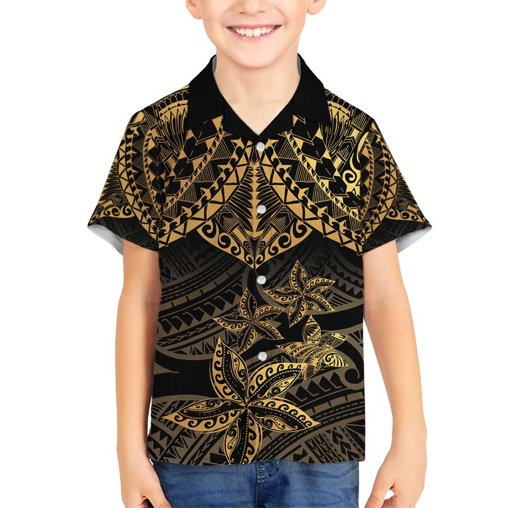 Black and Gold Polynesia Family Matching Summer Maxi Dress and Hawaiian Shirt Plumeria Tattoo With Polynesian Pattern LT14 Son's Shirt Black - Polynesian Pride