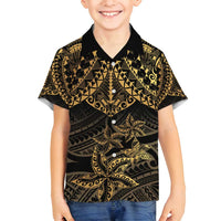 Black and Gold Polynesia Family Matching Summer Maxi Dress and Hawaiian Shirt Plumeria Tattoo With Polynesian Pattern LT14 Son's Shirt Black - Polynesian Pride