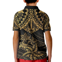 Black and Gold Polynesia Kid Polo Shirt Plumeria Tattoo With Polynesian Pattern