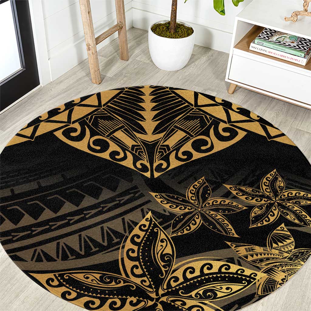 Black and Gold Polynesia Round Carpet Plumeria Tattoo With Polynesian Pattern LT14 Black - Polynesian Pride