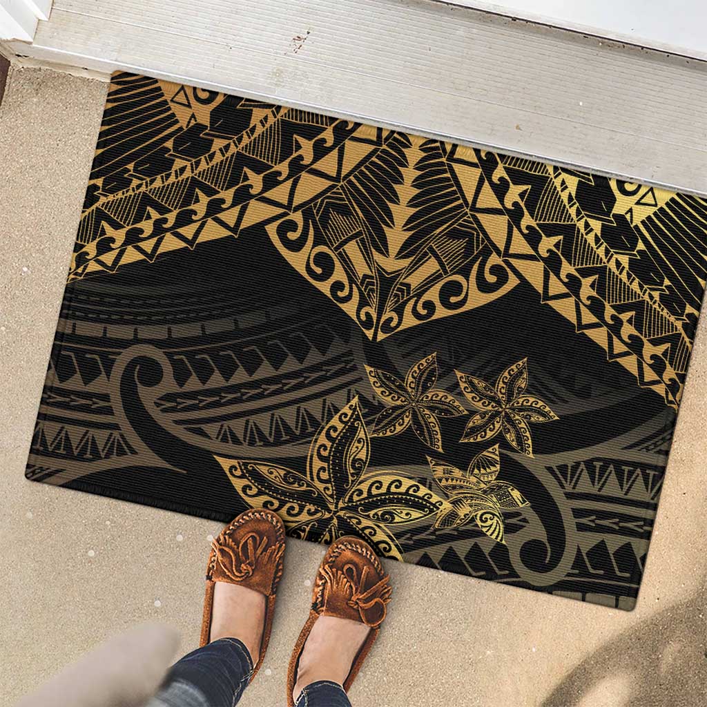 Black and Gold Polynesia Rubber Doormat Plumeria Tattoo With Polynesian Pattern