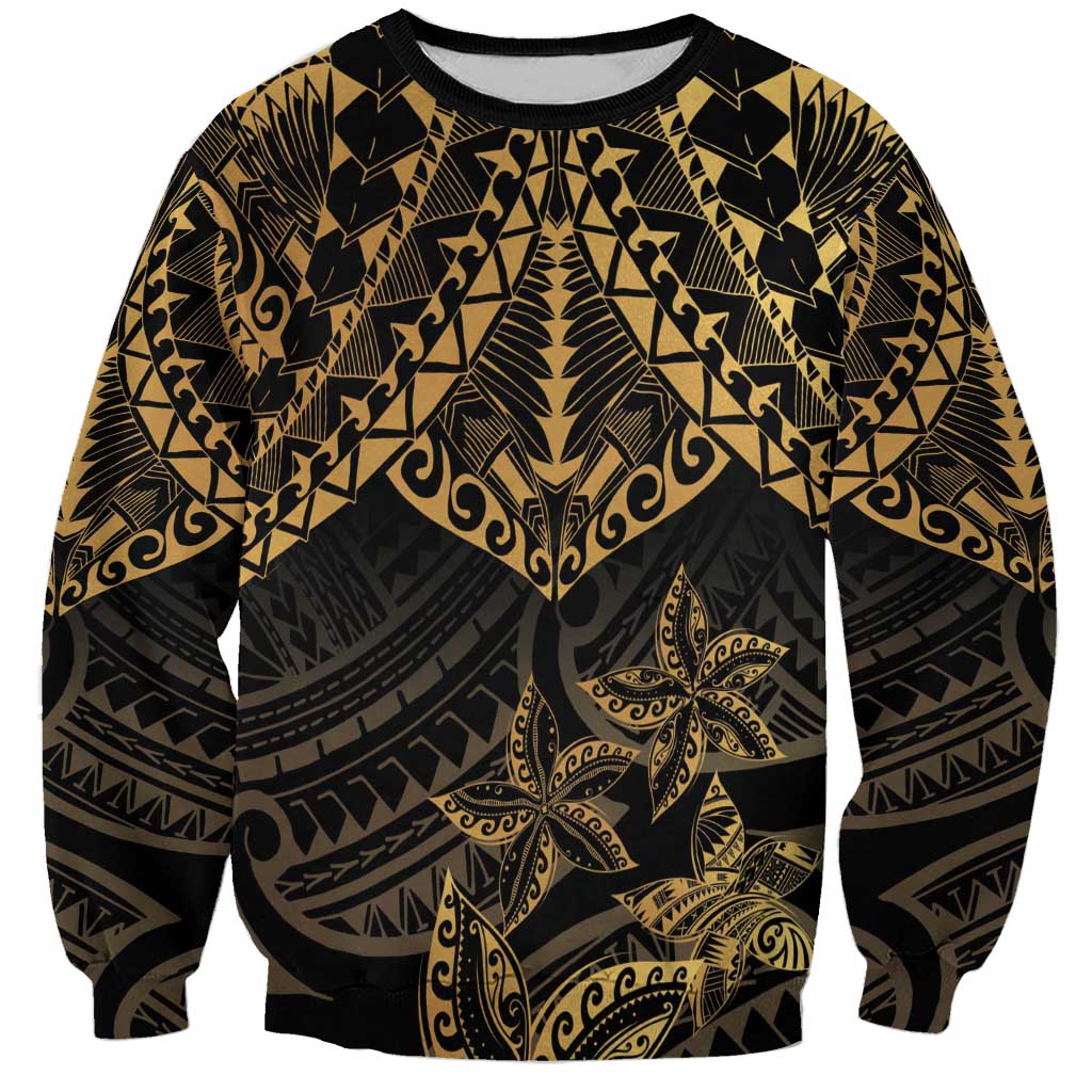 Black and Gold Polynesia Sweatshirt Plumeria Tattoo With Polynesian Pattern LT14 Unisex Black - Polynesian Pride