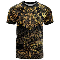 Black and Gold Polynesia T Shirt Plumeria Tattoo With Polynesian Pattern