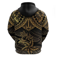 Black and Gold Polynesia Zip Hoodie Plumeria Tattoo With Polynesian Pattern LT14 - Polynesian Pride