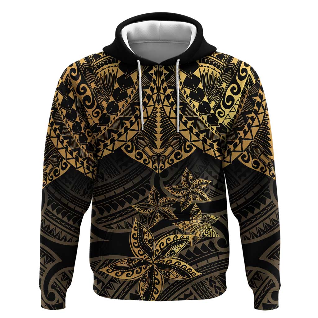 Black and Gold Polynesia Zip Hoodie Plumeria Tattoo With Polynesian Pattern LT14 Pullover Hoodie Black - Polynesian Pride