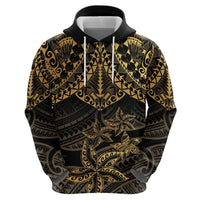 Black and Gold Polynesia Zip Hoodie Plumeria Tattoo With Polynesian Pattern LT14 - Polynesian Pride