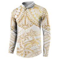 White and Gold Polynesia Button Sweatshirt Plumeria Tattoo With Polynesian Pattern