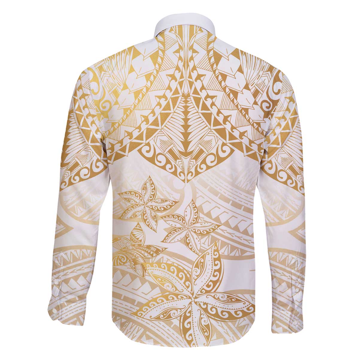 White and Gold Polynesia Family Matching Off Shoulder Short Dress and Hawaiian Shirt Plumeria Tattoo With Polynesian Pattern