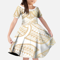 White and Gold Polynesia Family Matching Puletasi and Hawaiian Shirt Plumeria Tattoo With Polynesian Pattern