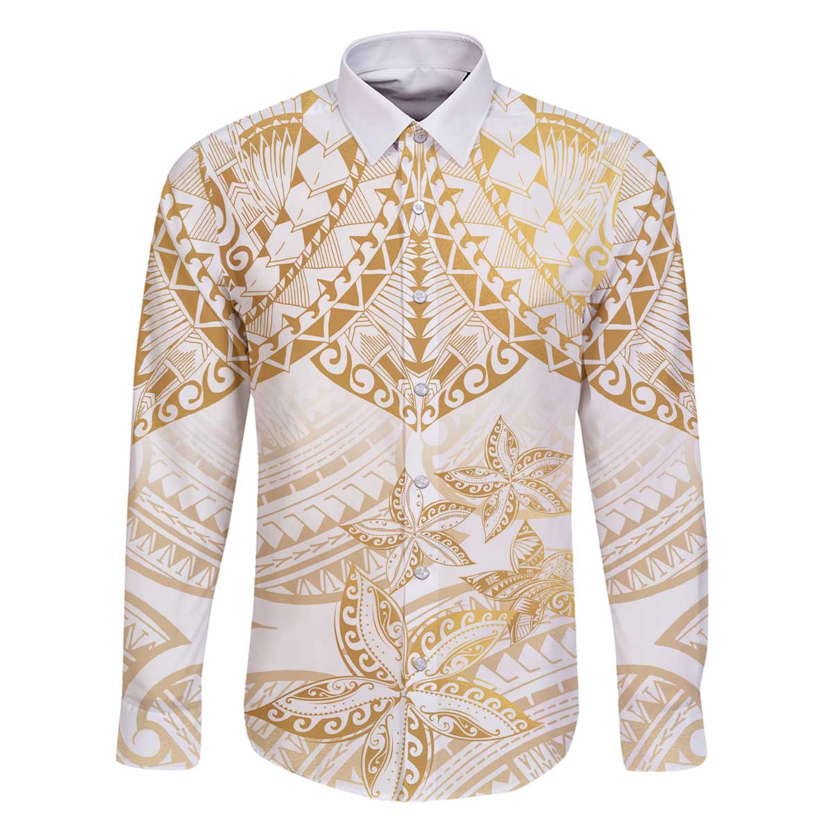White and Gold Polynesia Family Matching Puletasi and Hawaiian Shirt Plumeria Tattoo With Polynesian Pattern