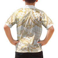 White and Gold Polynesia Family Matching Tank Maxi Dress and Hawaiian Shirt Plumeria Tattoo With Polynesian Pattern
