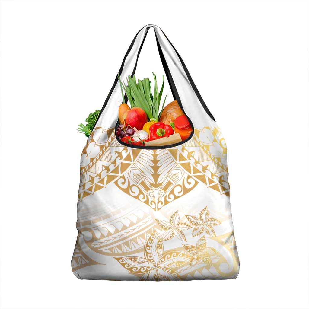White and Gold Polynesia Grocery Bag Plumeria Tattoo With Polynesian Pattern LT14 1-pack One Size White - Polynesian Pride