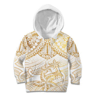 White and Gold Polynesia Kid Hoodie Plumeria Tattoo With Polynesian Pattern LT14 Hoodie White - Polynesian Pride