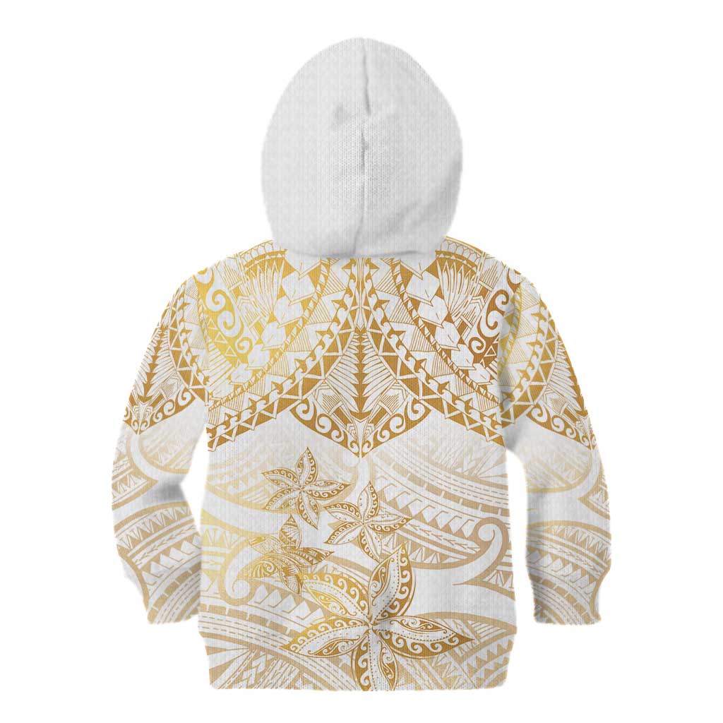 White and Gold Polynesia Kid Hoodie Plumeria Tattoo With Polynesian Pattern LT14 - Polynesian Pride