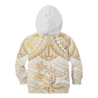 White and Gold Polynesia Kid Hoodie Plumeria Tattoo With Polynesian Pattern LT14 - Polynesian Pride
