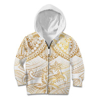 White and Gold Polynesia Kid Hoodie Plumeria Tattoo With Polynesian Pattern LT14 Zip Hoodie White - Polynesian Pride