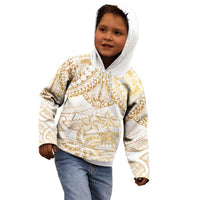 White and Gold Polynesia Kid Hoodie Plumeria Tattoo With Polynesian Pattern LT14 - Polynesian Pride