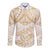 White and Gold Polynesia Long Sleeve Button Shirt Plumeria Tattoo With Polynesian Pattern