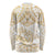 White and Gold Polynesia Long Sleeve Shirt Plumeria Tattoo With Polynesian Pattern