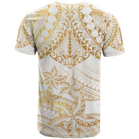 White and Gold Polynesia T Shirt Plumeria Tattoo With Polynesian Pattern