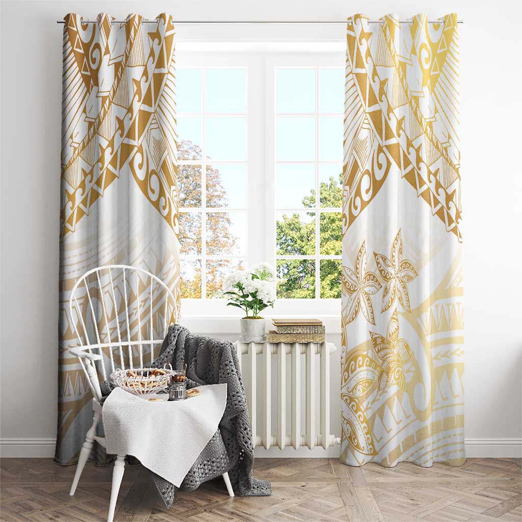 White and Gold Polynesia Window Curtain Plumeria Tattoo With Polynesian Pattern
