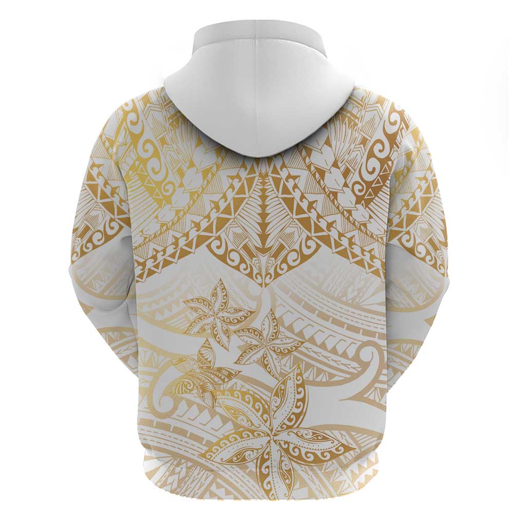 White and Gold Polynesia Zip Hoodie Plumeria Tattoo With Polynesian Pattern LT14 - Polynesian Pride